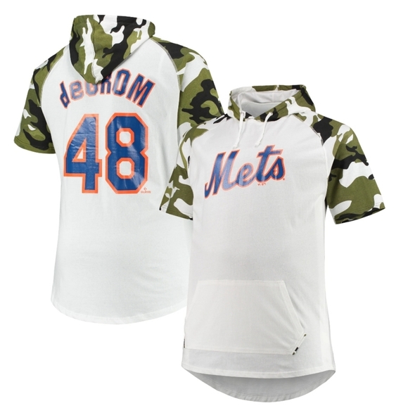 Jacob deGrom New York Mets Big & Tall Raglan Hoodie T-Shirt White/Camo 2XLT - Picture 1 of 3